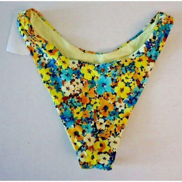 L Space Women's Sz Medium Yellow Multi Floral Reversible Bitsy Cut Bikini Bottom - Picture 3 of 4